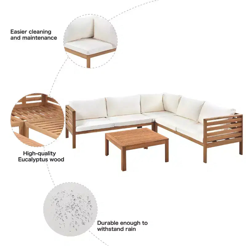 Ensemble de canapé d'angle d'extérieur Polibi Acacia avec table basse assortie