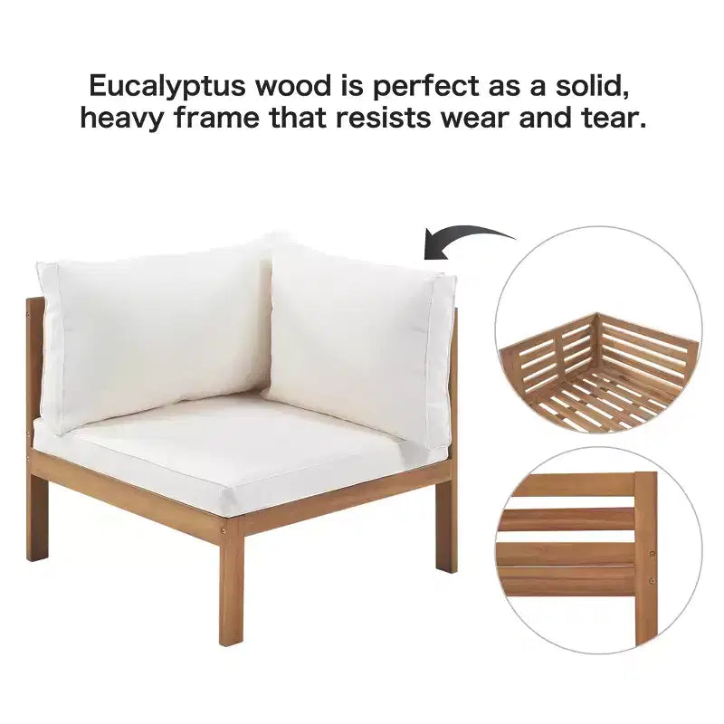 Ensemble de canapé d'angle d'extérieur Polibi Acacia avec table basse assortie