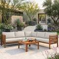 Polibi Acacia Corner Outdoor Sofa Set with Matching Coffee Table