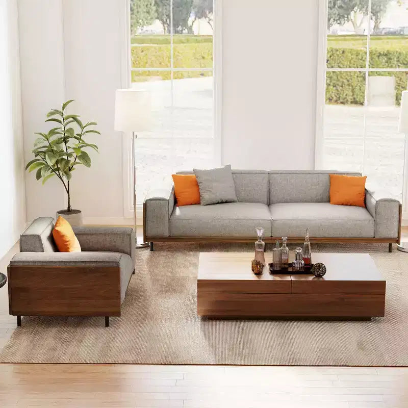 Ensemble de mobilier de salon moderne du milieu du siècle 2 pièces - Canapé 3 places rembourré et fauteuil avec accents en bois - Gris clair Gaoyangjiaju