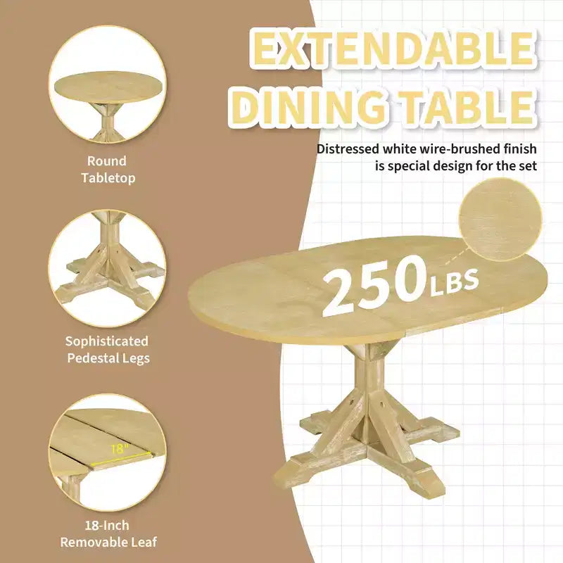 Ensemble de salle à manger GDFStudio Zayd 6 pièces avec table à pied central extensible, chaises à dossier échelle et banc