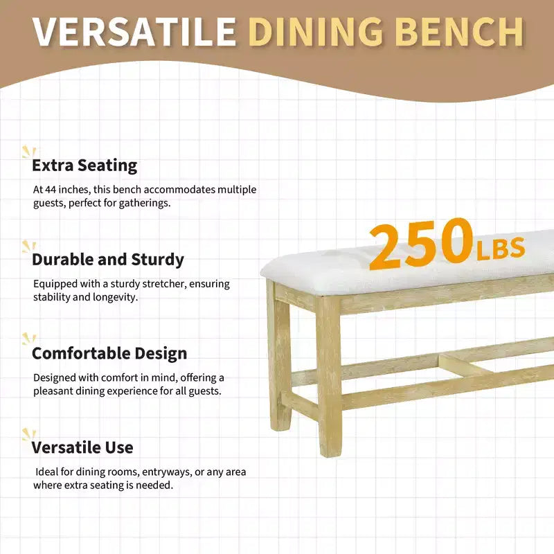 Ensemble de salle à manger GDFStudio Zayd 6 pièces avec table à pied central extensible, chaises à dossier échelle et banc