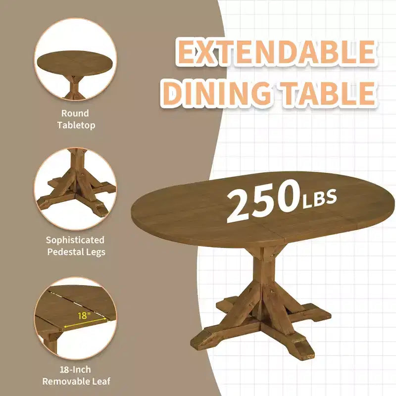 Ensemble de salle à manger GDFStudio Zayd 6 pièces avec table à pied central extensible, chaises à dossier échelle et banc