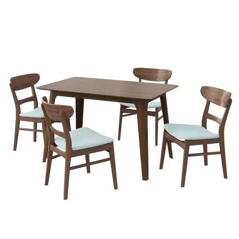 Ensemble de salle à manger compact pour 4 personnes, 5 pièces, table rectangulaire en bois massif avec 4 chaises rembourrées pour cuisine, vert menthe, noyer