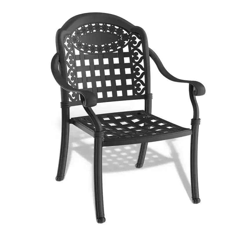 Lot de 2 chaises de salle à manger d'extérieur en fonte d'aluminium, cadre noir résistant à la rouille avec coussins résistants à l'eau