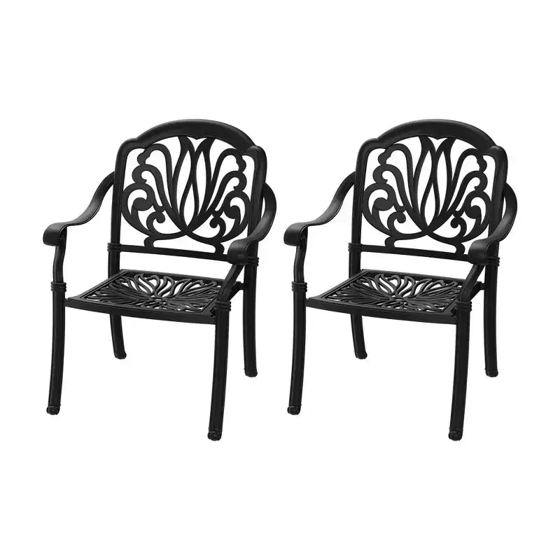 Lot de 2 chaises de salle à manger d'extérieur en fonte d'aluminium, cadre noir résistant à la rouille avec coussins résistants à l'eau