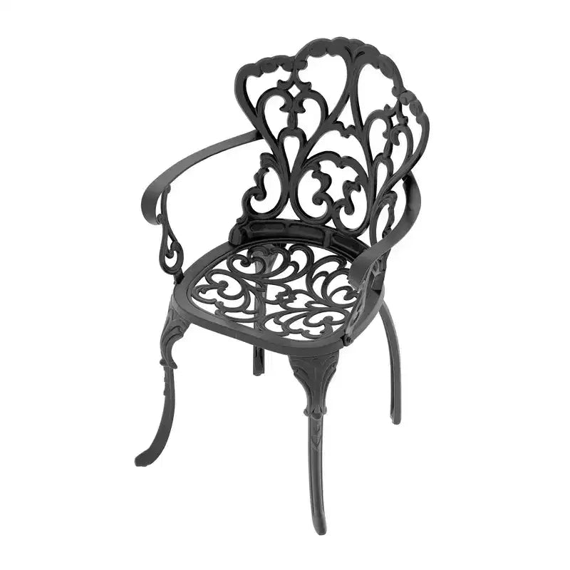 Lot de 2 chaises de salle à manger d'extérieur en fonte d'aluminium, cadre noir résistant à la rouille avec coussins résistants à l'eau
