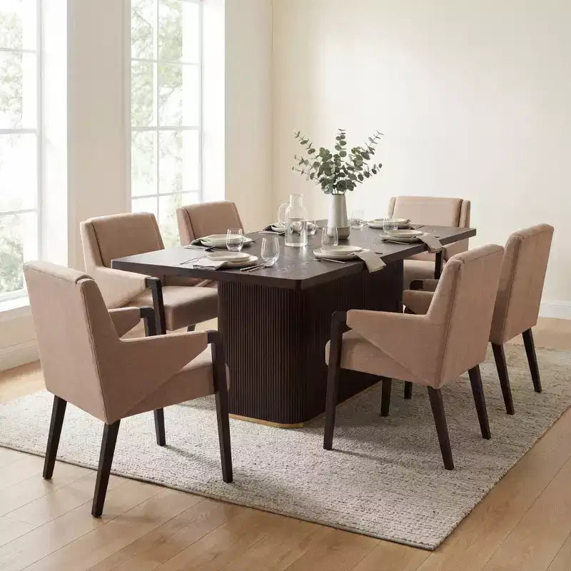 Christopher Knight Home Lindiwe – Ensemble de salle à manger moderne 7 pièces en bois d'hévéa avec table rectangulaire et revêtement en lin