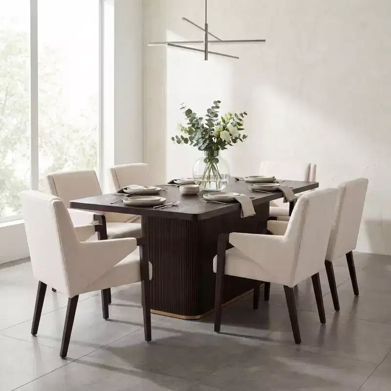 Christopher Knight Home Lindiwe – Ensemble de salle à manger moderne 7 pièces en bois d'hévéa avec table rectangulaire et revêtement en lin