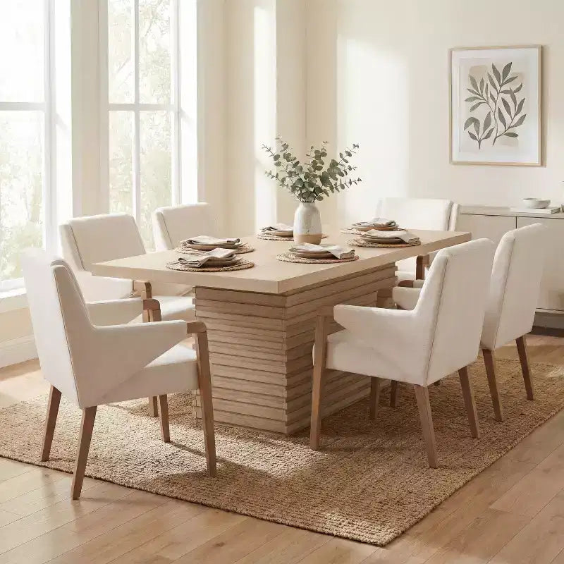 Christopher Knight Home Selena Ensemble de salle à manger 7 pièces avec chaises rembourrées de style moderne du milieu du siècle et table rectangulaire
