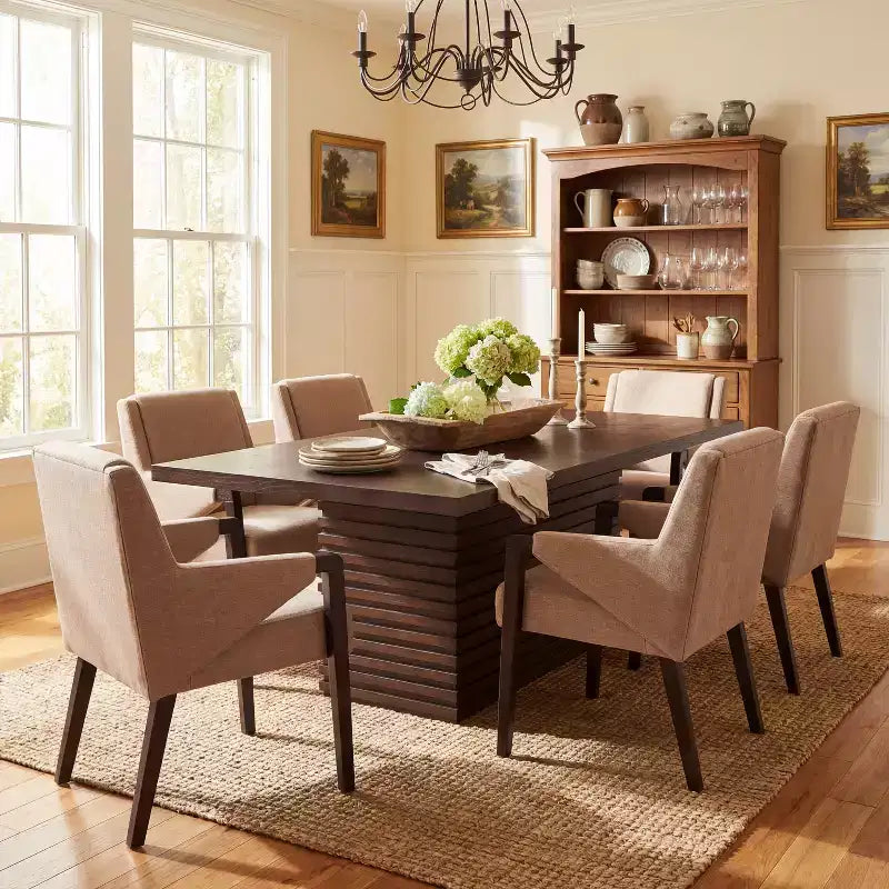 Christopher Knight Home Selena Ensemble de salle à manger 7 pièces avec chaises rembourrées de style moderne du milieu du siècle et table rectangulaire
