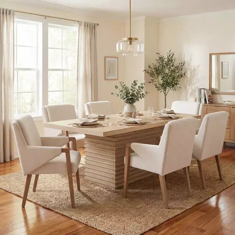 Christopher Knight Home Selena Ensemble de salle à manger 7 pièces avec chaises rembourrées de style moderne du milieu du siècle et table rectangulaire