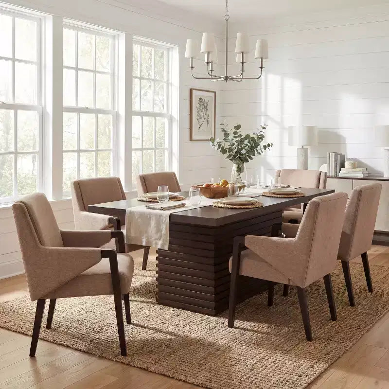 Christopher Knight Home Selena Ensemble de salle à manger 7 pièces avec chaises rembourrées de style moderne du milieu du siècle et table rectangulaire