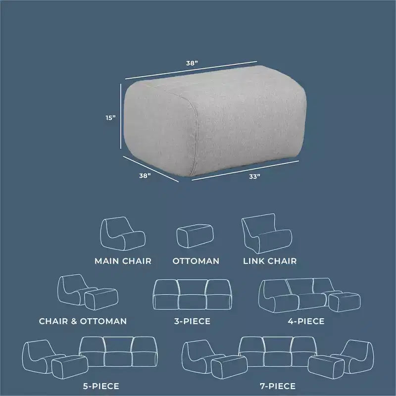 Ensemble de mobilier de jardin d'extérieur Big Joe Solvana, tissu de performance en lin résistant aux intempéries, pouf uniquement, gris portuaire