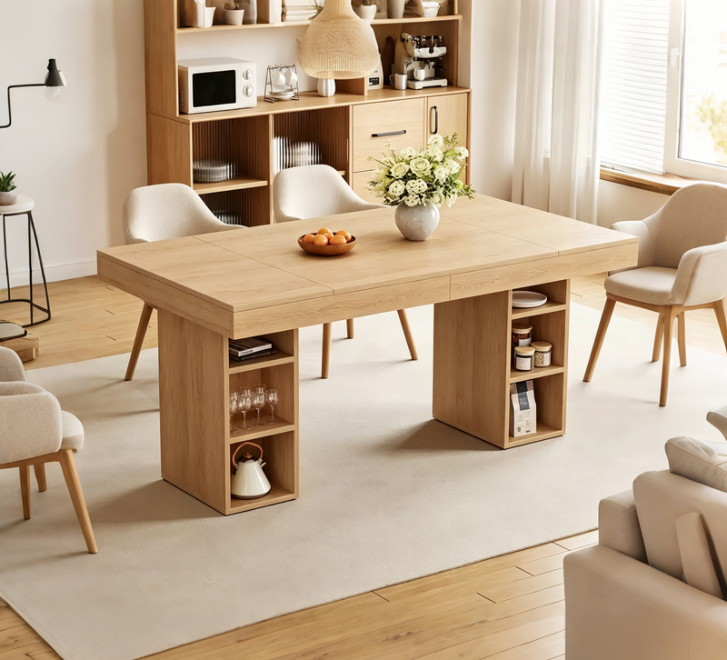 Table à manger rectangulaire de 180 cm avec étagères de rangement double face, grande capacité, 6 à 8 places, pour cuisine ou bureau