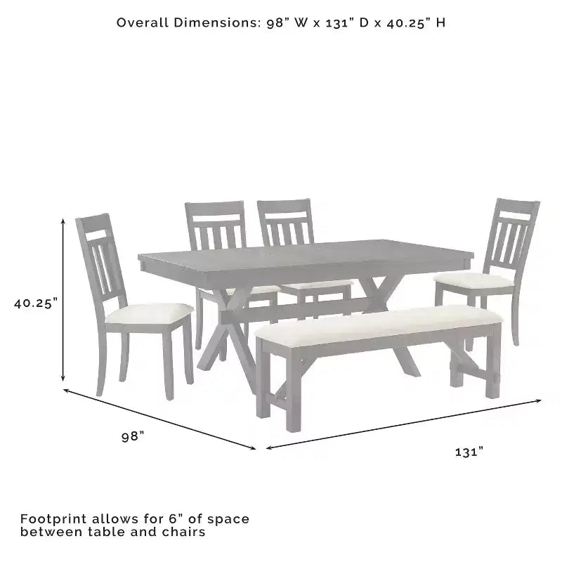Ensemble de salle à manger extensible 6 pièces Hayden avec banc et 4 chaises à dossier ajouré Ardoise - Crosley