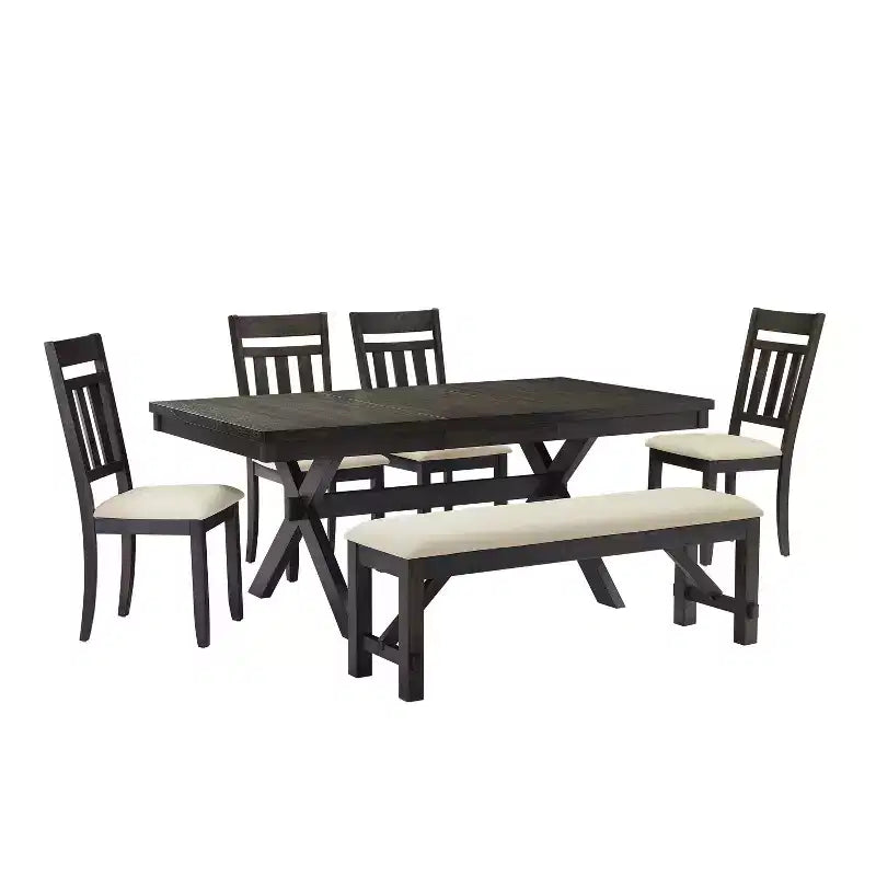 Ensemble de salle à manger extensible 6 pièces Hayden avec banc et 4 chaises à dossier ajouré Ardoise - Crosley
