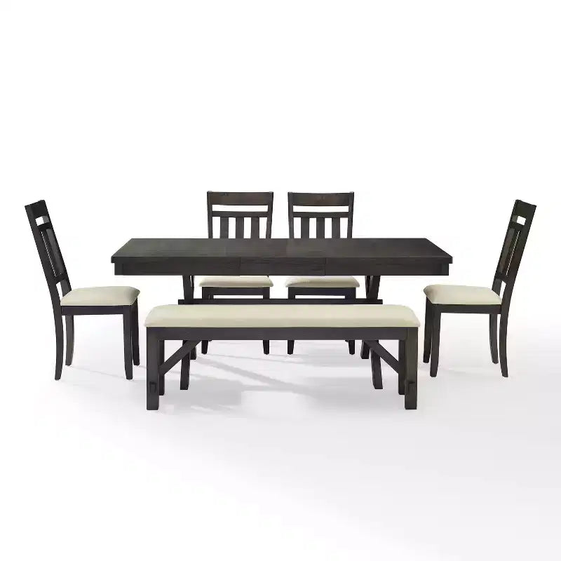 Ensemble de salle à manger extensible 6 pièces Hayden avec banc et 4 chaises à dossier ajouré Ardoise - Crosley