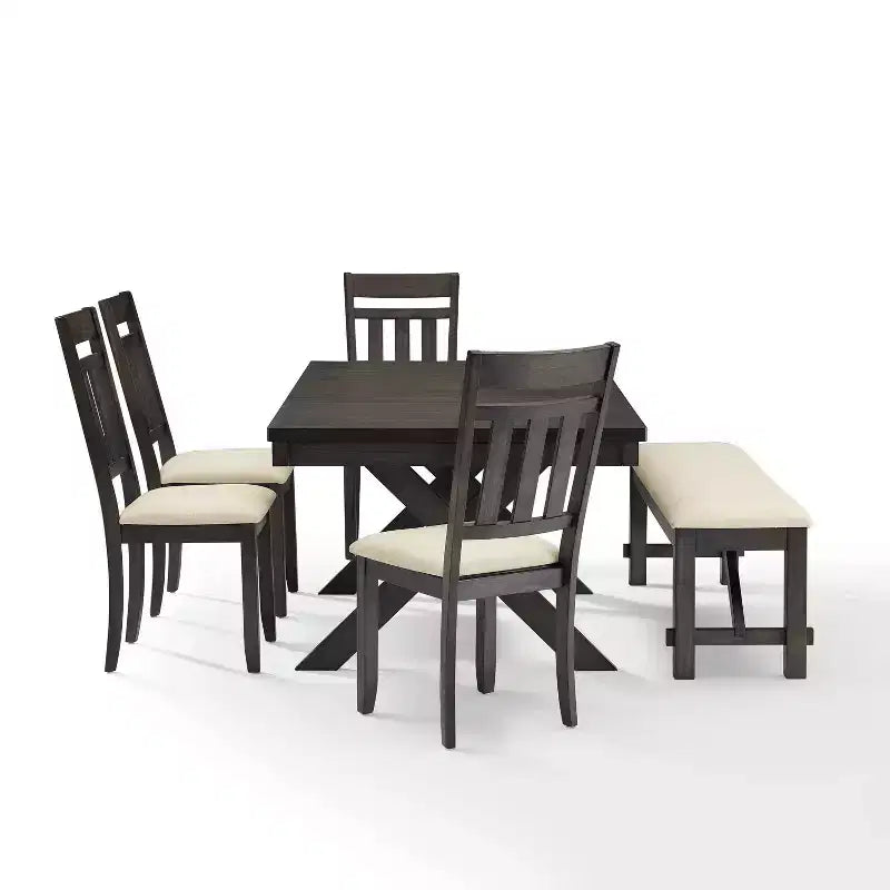 Ensemble de salle à manger extensible 6 pièces Hayden avec banc et 4 chaises à dossier ajouré Ardoise - Crosley