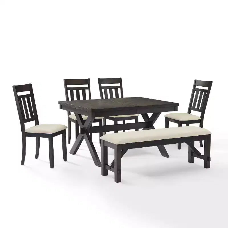 Ensemble de salle à manger extensible 6 pièces Hayden avec banc et 4 chaises à dossier ajouré Ardoise - Crosley