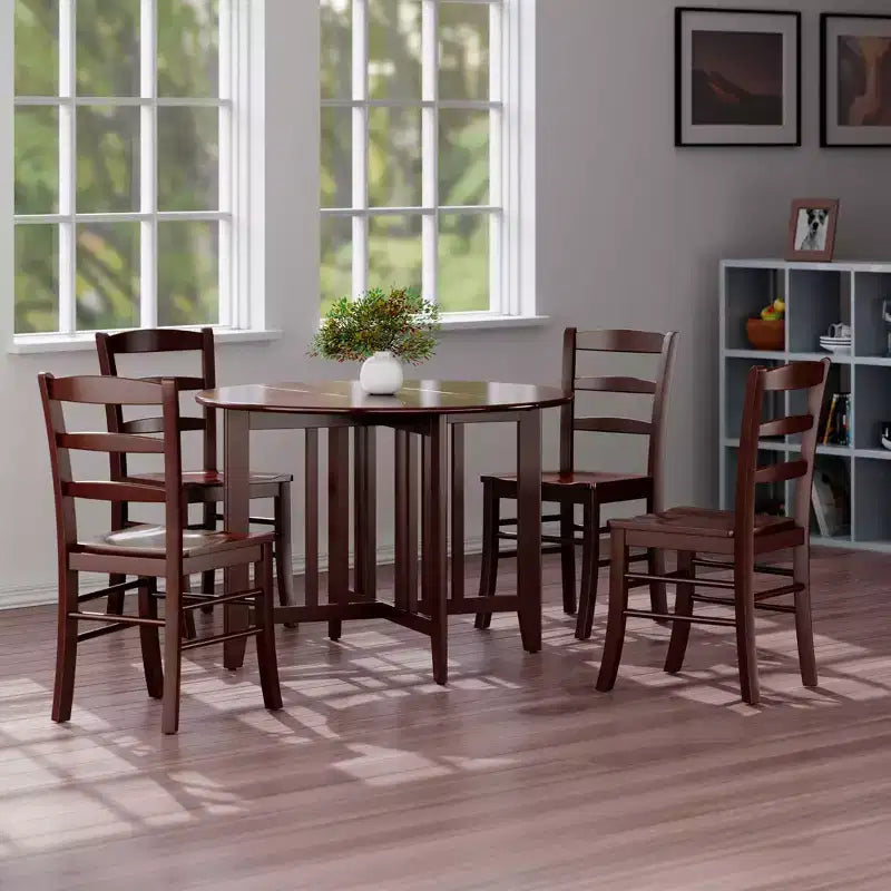 Ensemble de salle à manger 5 pièces Alamo avec plateau à rabats et chaises à dossier ajouré bois/noyer - Winsome : Table ronde, piètement à 4 pieds