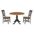 3pc 42" Jordan Round Dual Drop Leaf Dining Table with 2 Splat Back Chairs Hickory/Washed Coal - International Concepts