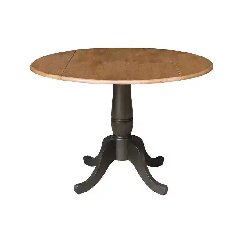 Table à manger ronde à deux rallonges Jordan de 106,7 cm, 3 pièces, avec 2 chaises à dossier ajouré coloris Hickory/Washed Coal - International Concepts