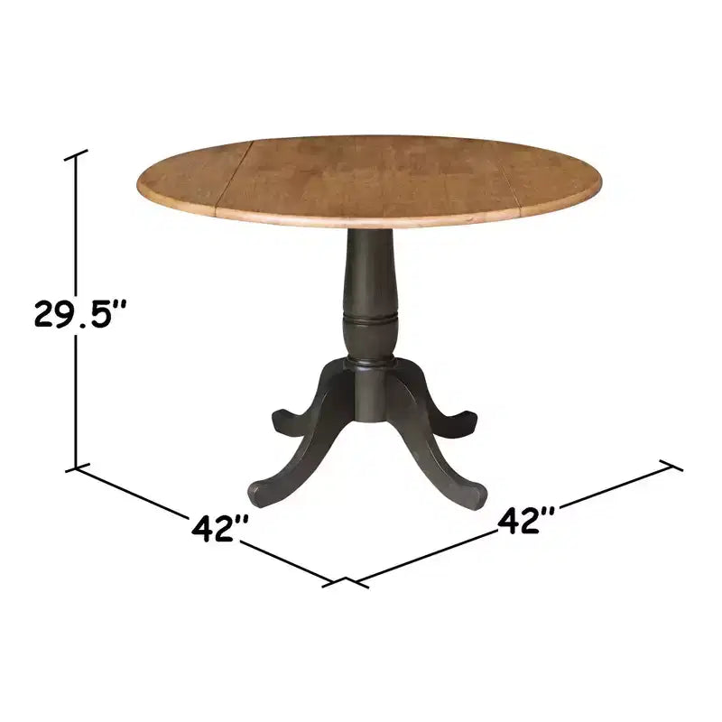 Table à manger ronde à deux rallonges Jordan de 106,7 cm, 3 pièces, avec 2 chaises à dossier ajouré coloris Hickory/Washed Coal - International Concepts