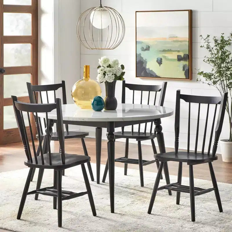 Ensemble de salle à manger rond 5 pièces Lifestorey Bertona en faux marbre 117 cm Noir/Beige