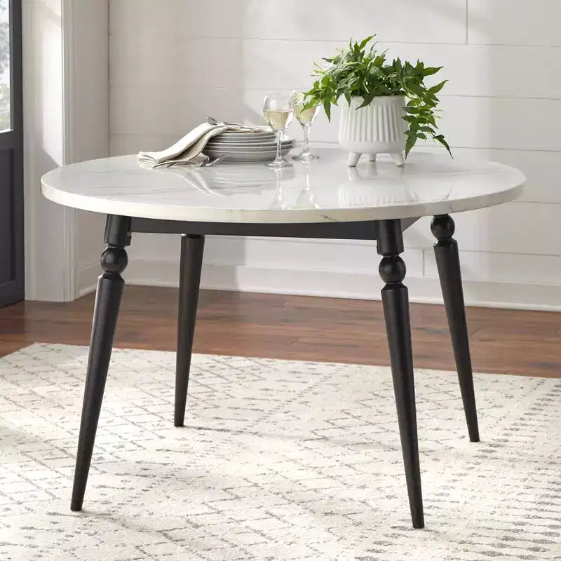 Ensemble de salle à manger rond 5 pièces Lifestorey Bertona en faux marbre 117 cm Noir/Beige