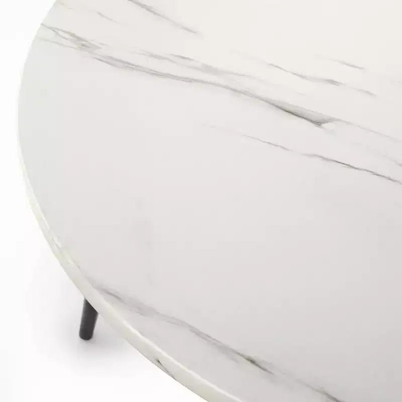 Ensemble de salle à manger rond 5 pièces Lifestorey Bertona en faux marbre 117 cm Noir/Beige