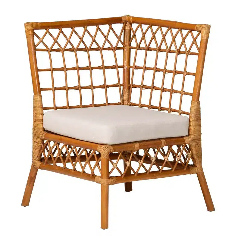 bali & pari Ensemble de salle à manger 4 pièces Aina en rotin Blanc/Miel clair/Chêne marron : Style bohème, Siège rembourré, Cadre en bois d'hévéa