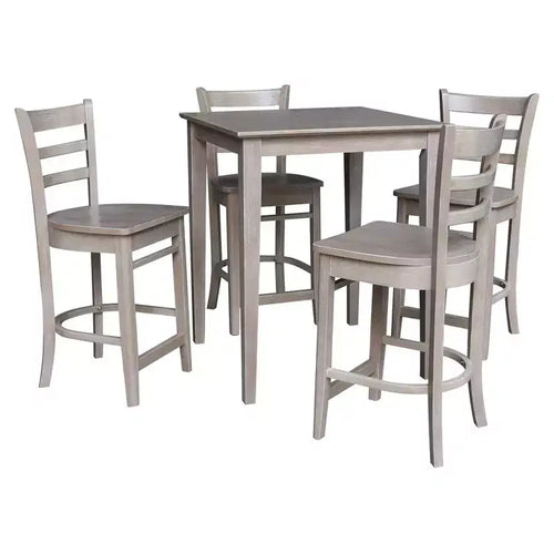 30"x30" Counter Height Dining Set with 4 Emily Stools Washed Gray/Taupe - International Concepts