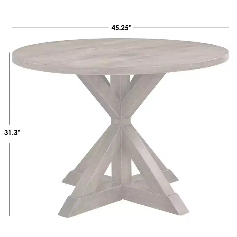 Ensemble de salle à manger rond 5 pièces Buylateral Crenshaw avec chaises à coussin en lin Driftwood : Bois d'hévéa massif, chaises à coussin en lin