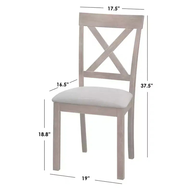 Ensemble de salle à manger rond 5 pièces Buylateral Crenshaw avec chaises à coussin en lin Driftwood : Bois d'hévéa massif, chaises à coussin en lin