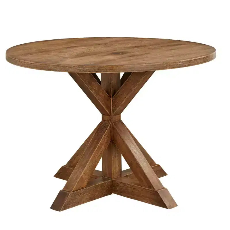 Ensemble de salle à manger rond 5 pièces Buylateral Crenshaw avec chaises à coussin en lin Driftwood : Bois d'hévéa massif, chaises à coussin en lin