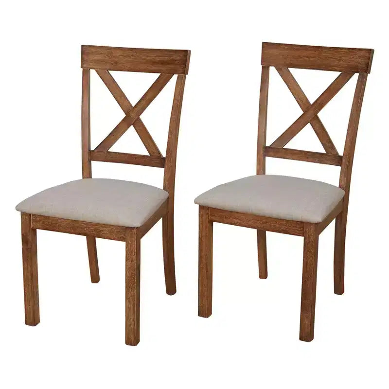 Ensemble de salle à manger rond 5 pièces Buylateral Crenshaw avec chaises à coussin en lin Driftwood : Bois d'hévéa massif, chaises à coussin en lin