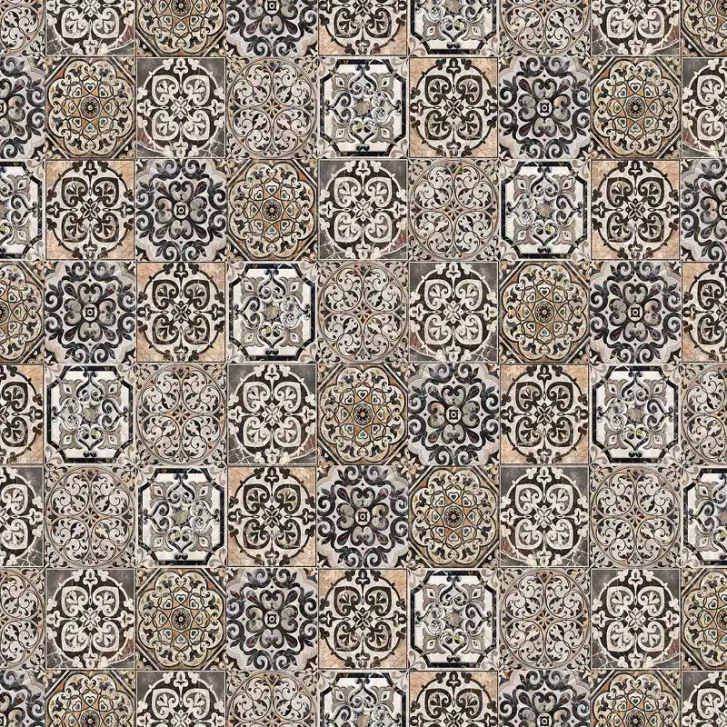 Paravent toile 6 panneaux double face carrelage victorien, beige, haute résolution, aucun assemblage requis