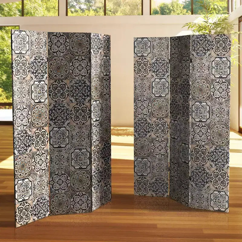Paravent toile 6 panneaux double face carrelage victorien, beige, haute résolution, aucun assemblage requis