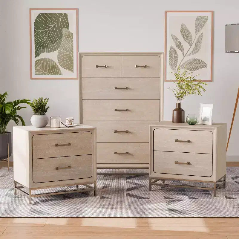 HOMES: Inside + Out Ensemble 3 pièces Neovesi Bois 2 tables de nuit et commode chêne bohème