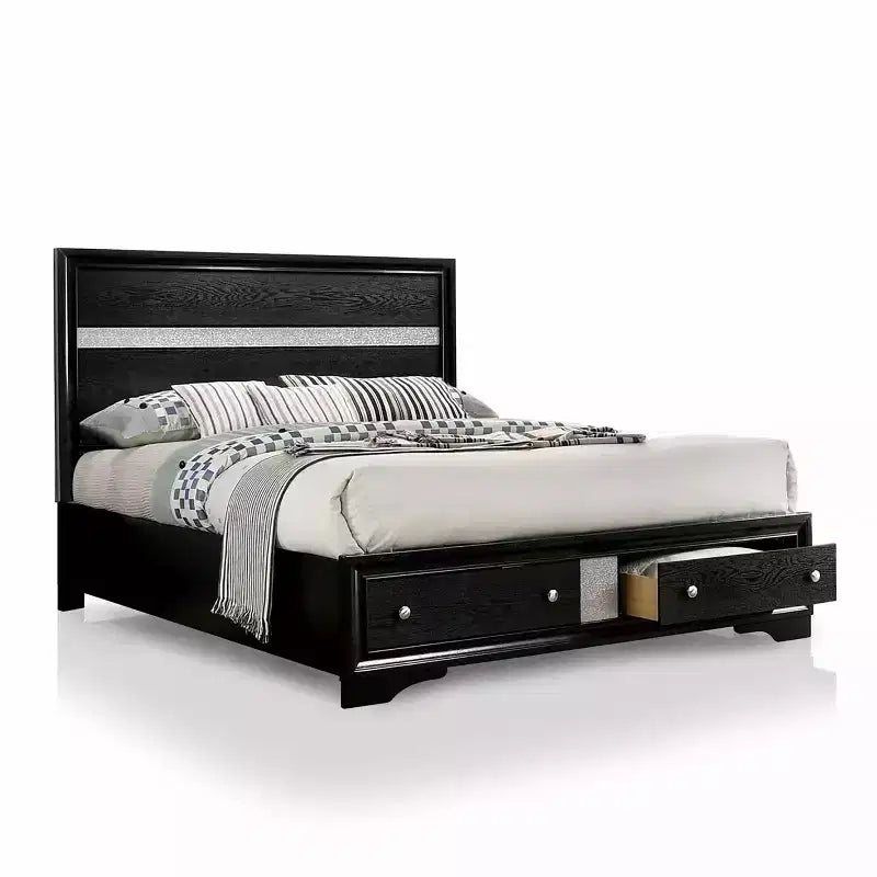 Ensemble de chambre de luxe moderne miBasics, lit double 2 pièces avec table de chevet noire, tiroir intégré, quincaillerie anti-basculement