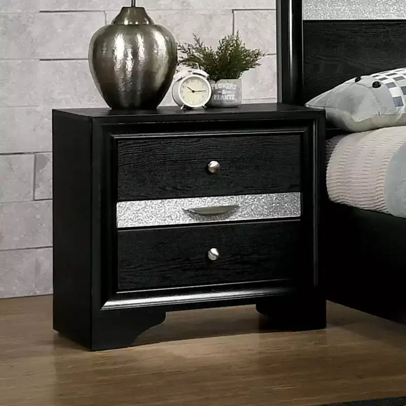 Ensemble de chambre de luxe moderne miBasics, lit double 2 pièces avec table de chevet noire, tiroir intégré, quincaillerie anti-basculement