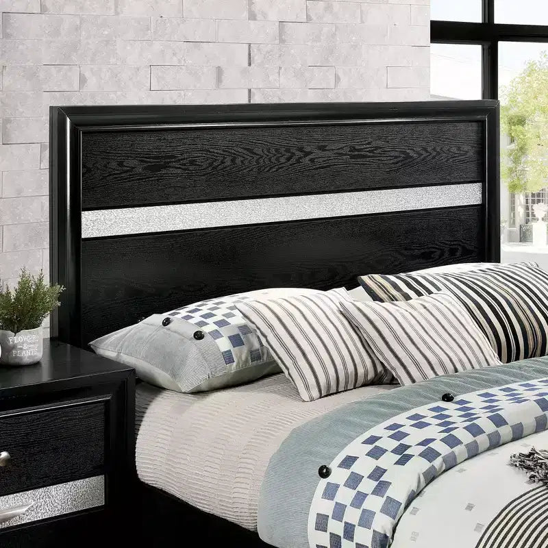 Ensemble de chambre de luxe moderne miBasics, lit double 2 pièces avec table de chevet noire, tiroir intégré, quincaillerie anti-basculement