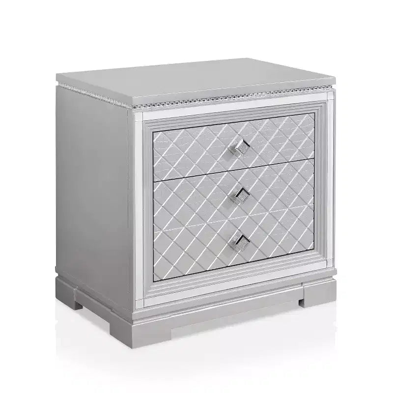 Ensemble de chambre Tenaya 6 pièces pour très grand lit californien, argent/gris - HOMES: Inside + Out : Design glamour, garnitures miroir, capitonnage à boutons