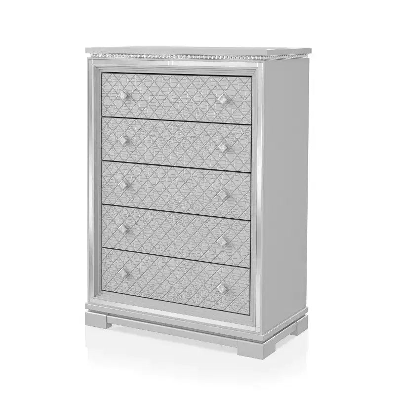 Ensemble de chambre Tenaya 6 pièces pour très grand lit californien, argent/gris - HOMES: Inside + Out : Design glamour, garnitures miroir, capitonnage à boutons
