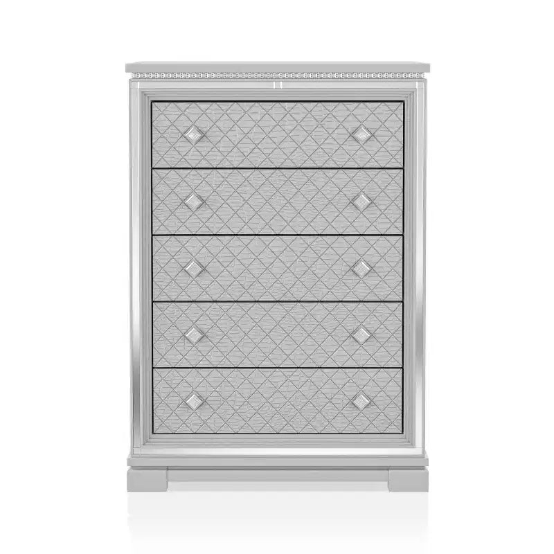 Ensemble de chambre Tenaya 6 pièces pour très grand lit californien, argent/gris - HOMES: Inside + Out : Design glamour, garnitures miroir, capitonnage à boutons