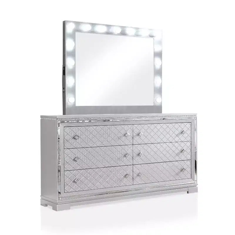 Ensemble de chambre Tenaya 6 pièces pour très grand lit californien, argent/gris - HOMES: Inside + Out : Design glamour, garnitures miroir, capitonnage à boutons