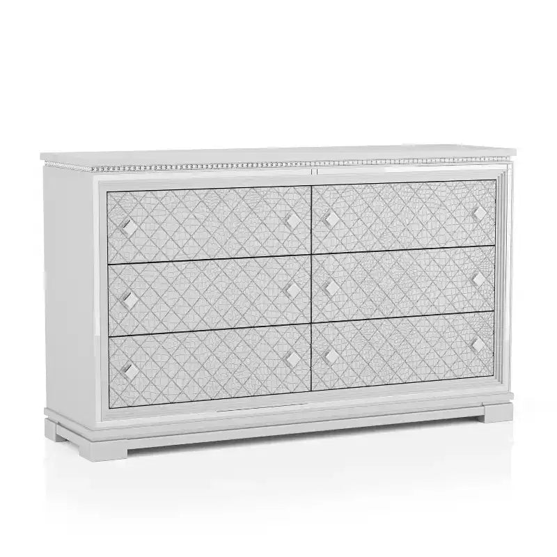 Ensemble de chambre Tenaya 6 pièces pour très grand lit californien, argent/gris - HOMES: Inside + Out : Design glamour, garnitures miroir, capitonnage à boutons