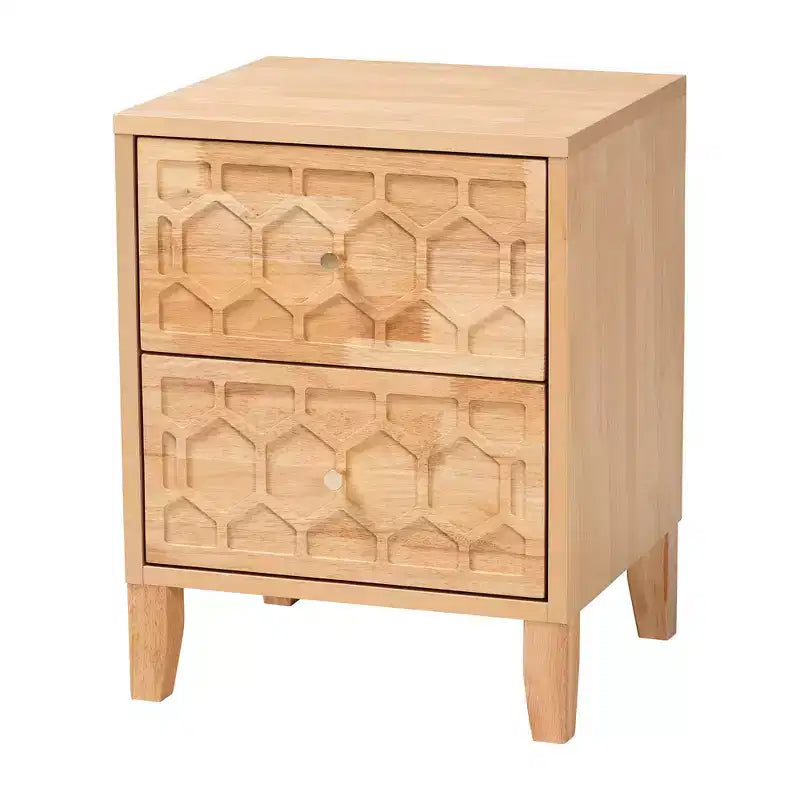 Baxton Studio Lit Queen 4 pièces Hosea motif alvéolé en bois sculpté naturel
