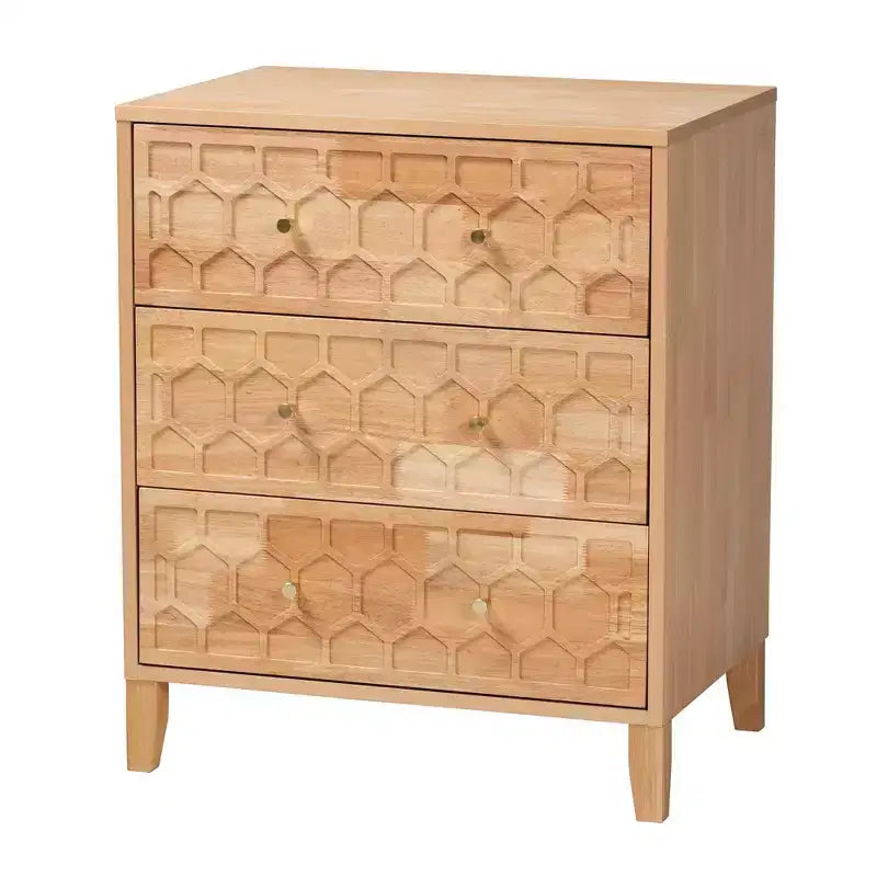 Baxton Studio Lit Queen 4 pièces Hosea motif alvéolé en bois sculpté naturel